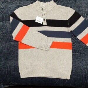 NWT Gymboree Boy’s Grey Striped Pullover Mock Neck Sweater Size L (10-12)